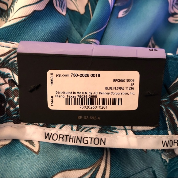 Womens Worthington Petite Blue Floral Wide Leg Pants - Picture 13 of 16